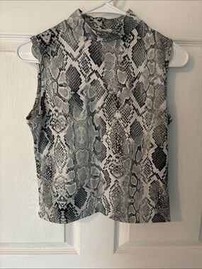 Michael Kors Collection Gray and White Snake Print Sleeveless Mock Neck Top